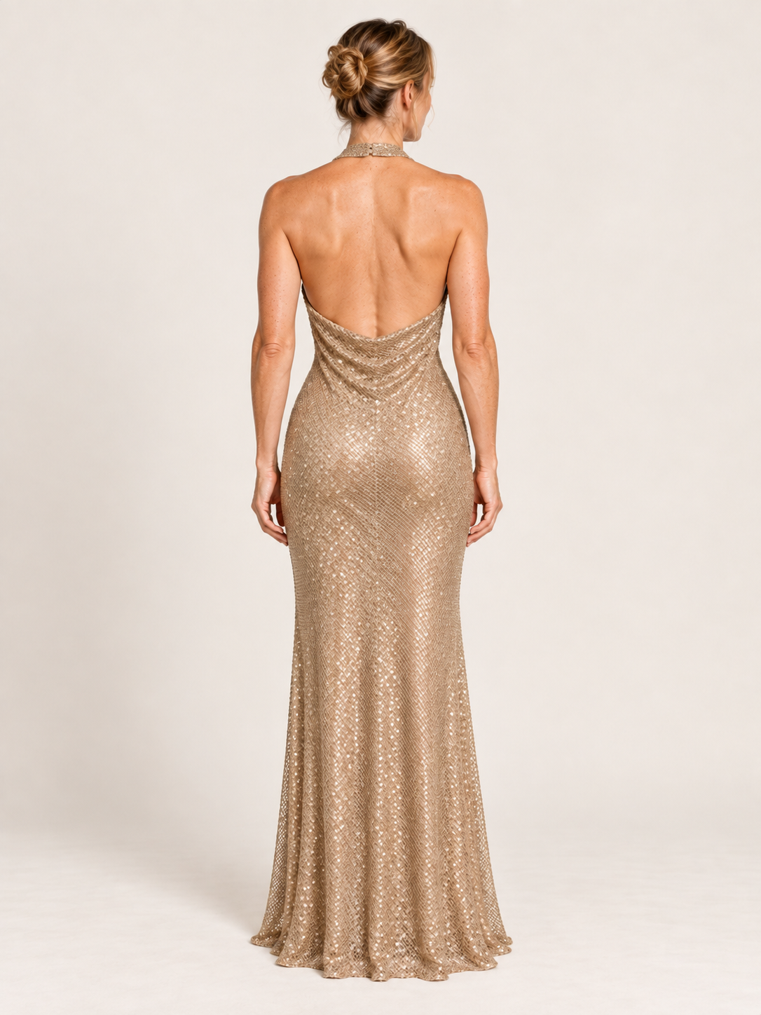 Selena | Women's Sequin Halter Open Back Evening Maxi Dress