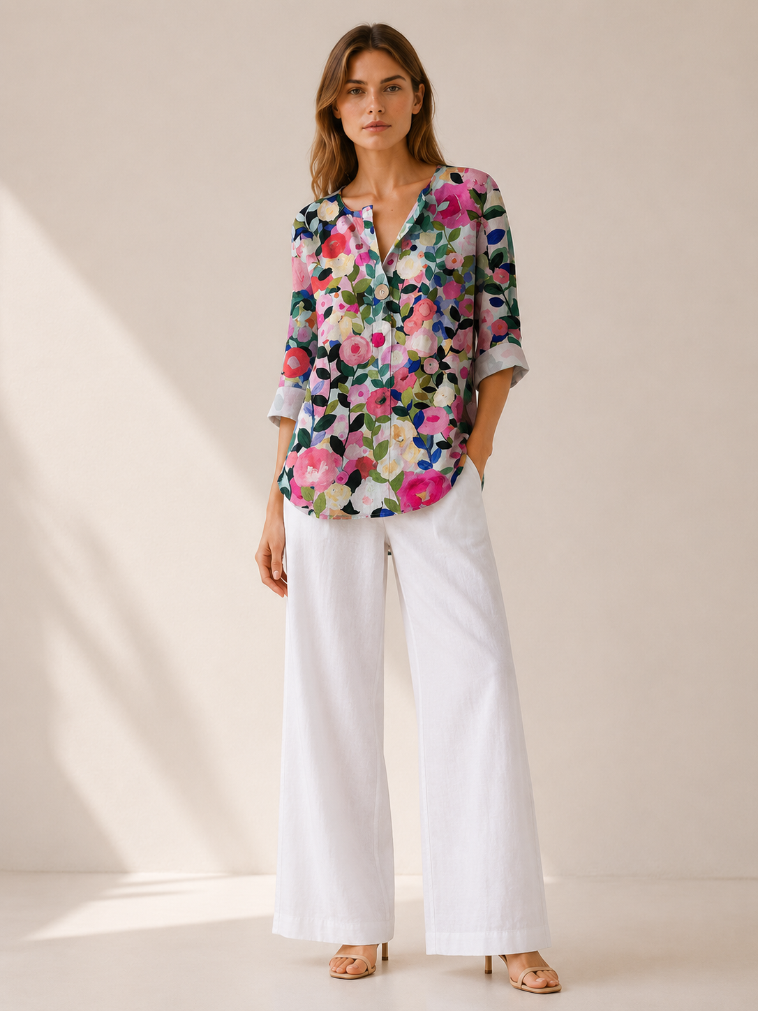 Clara | Women's Floral Printed Button Front Blouse