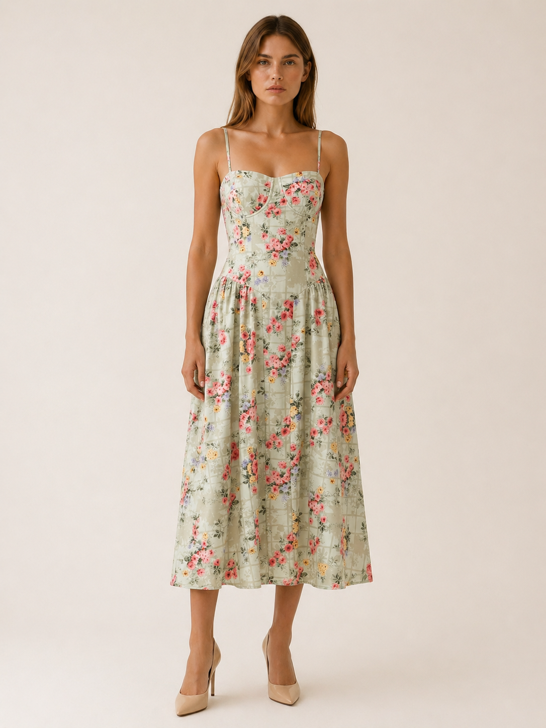 Mila | Midi Dress with Corset Bodice and Sweetheart Neck