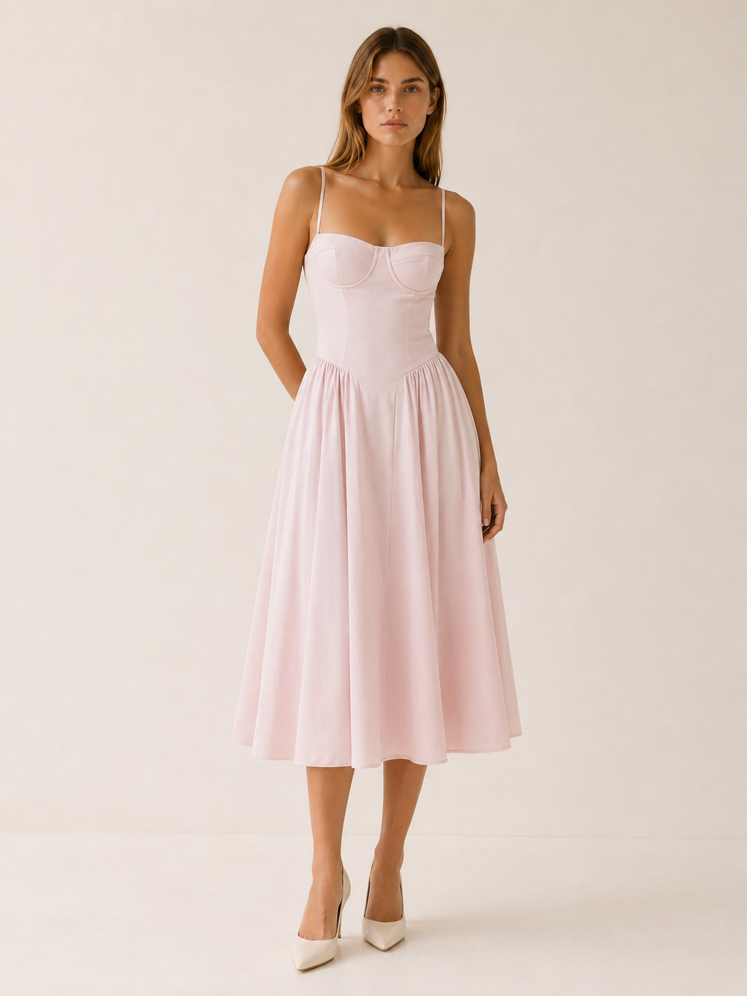 Mila | Midi Dress with Corset Bodice and Sweetheart Neck