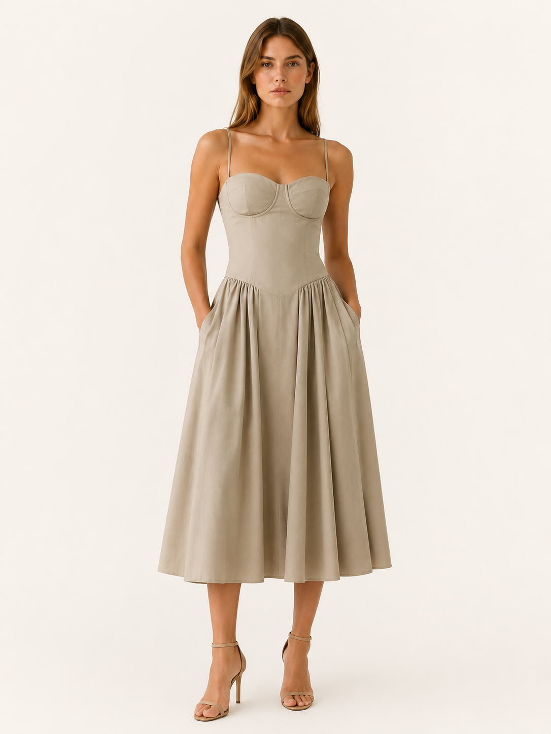 Mila | Midi Dress with Corset Bodice and Sweetheart Neck