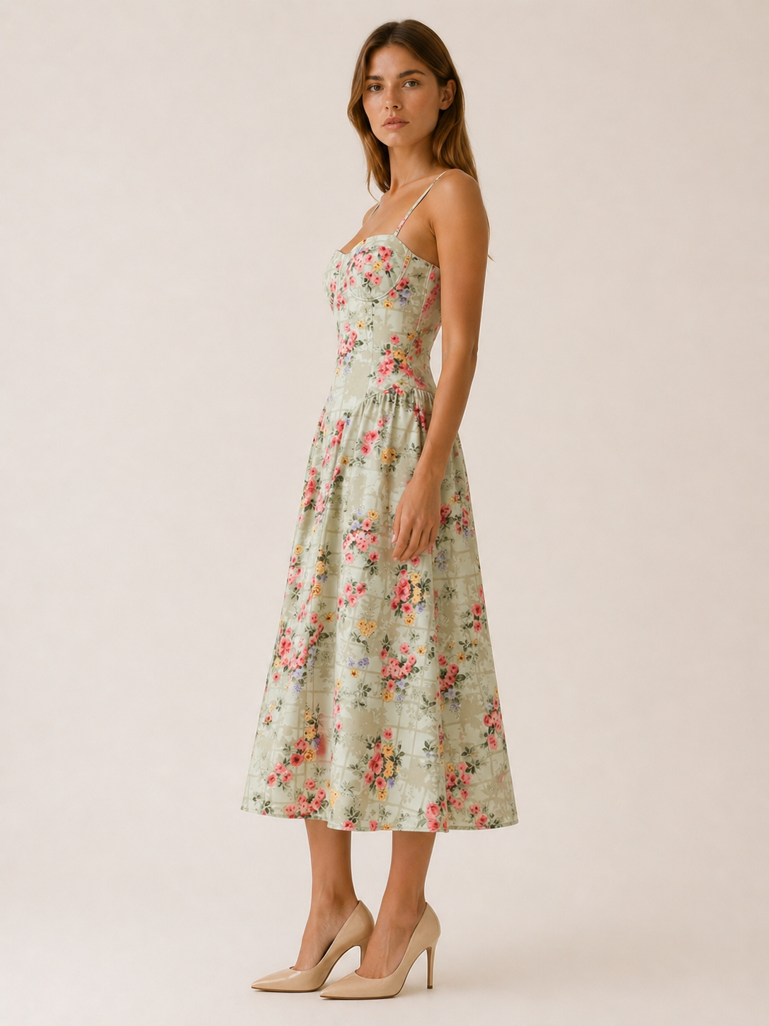 Mila | Midi Dress with Corset Bodice and Sweetheart Neck