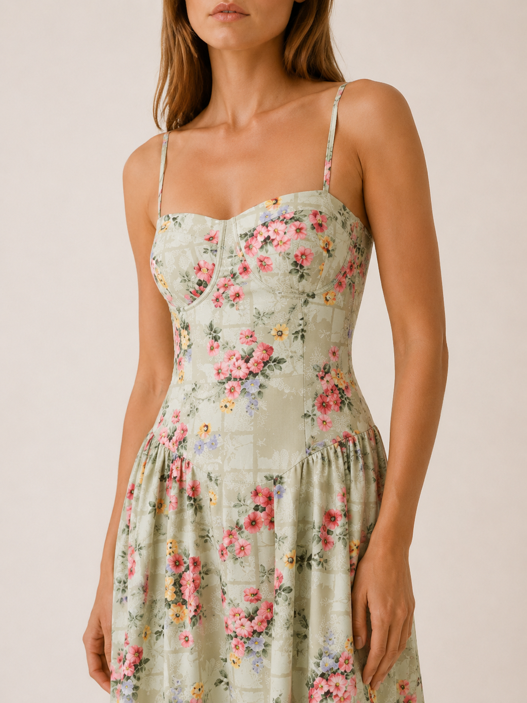 Mila | Midi Dress with Corset Bodice and Sweetheart Neck