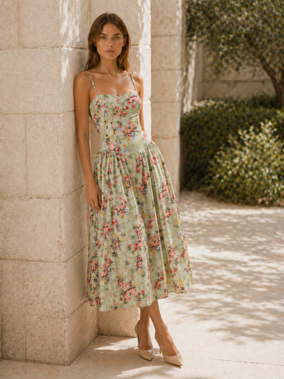 Mila | Midi Dress with Corset Bodice and Sweetheart Neck