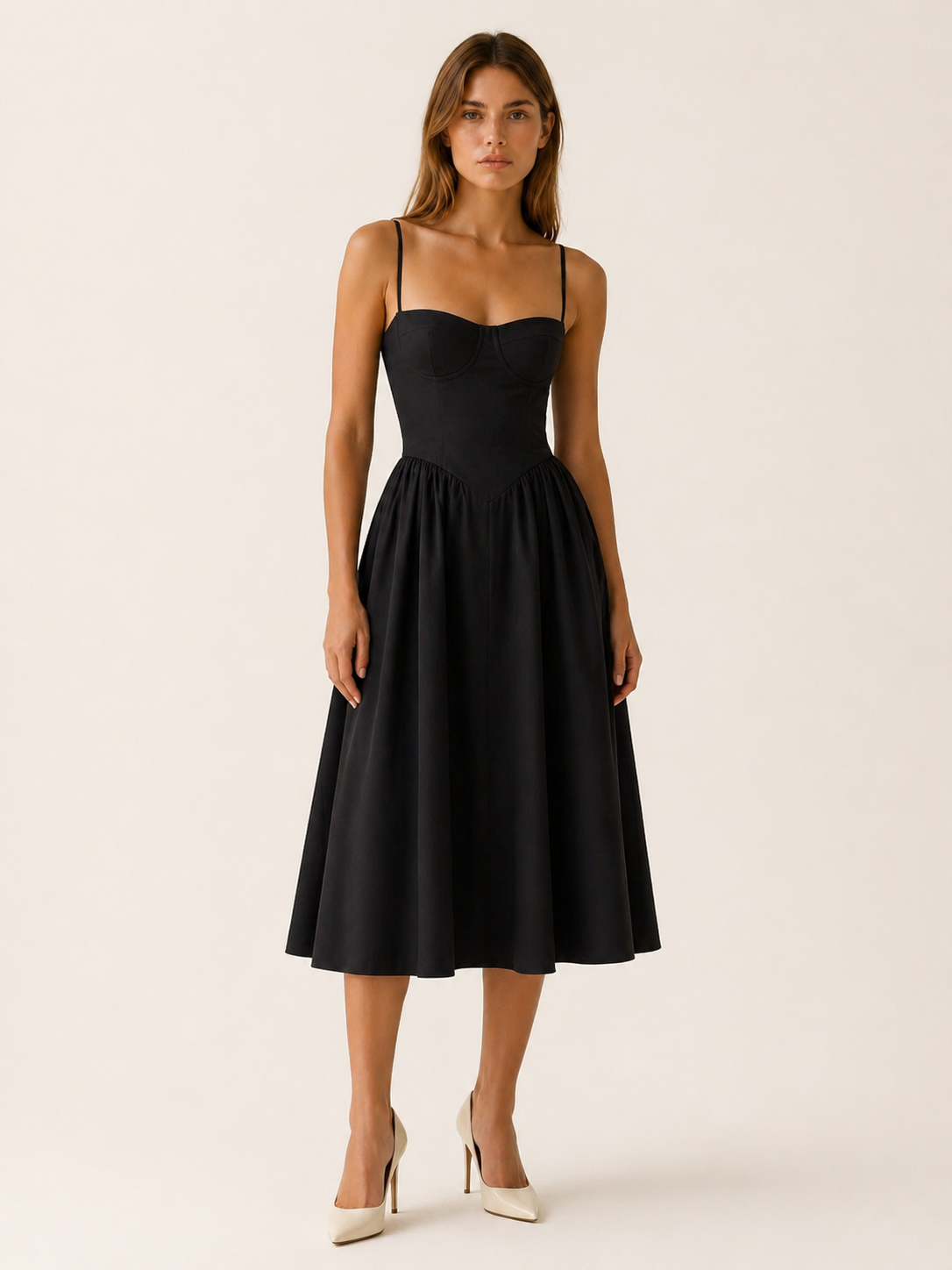 Mila | Midi Dress with Corset Bodice and Sweetheart Neck