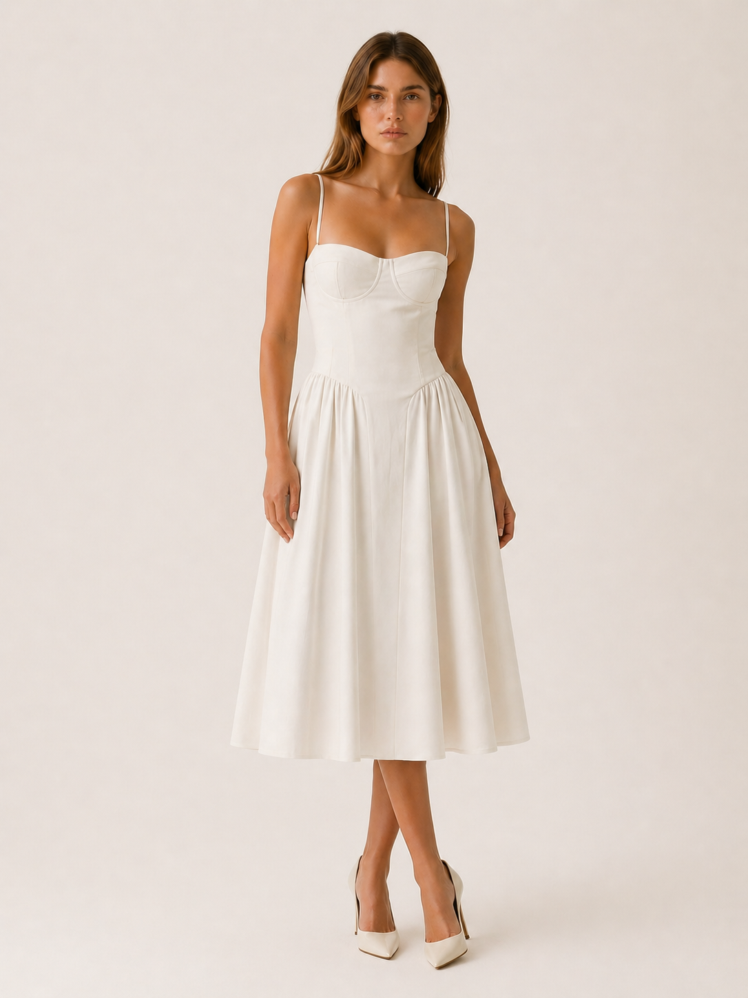 Mila | Midi Dress with Corset Bodice and Sweetheart Neck