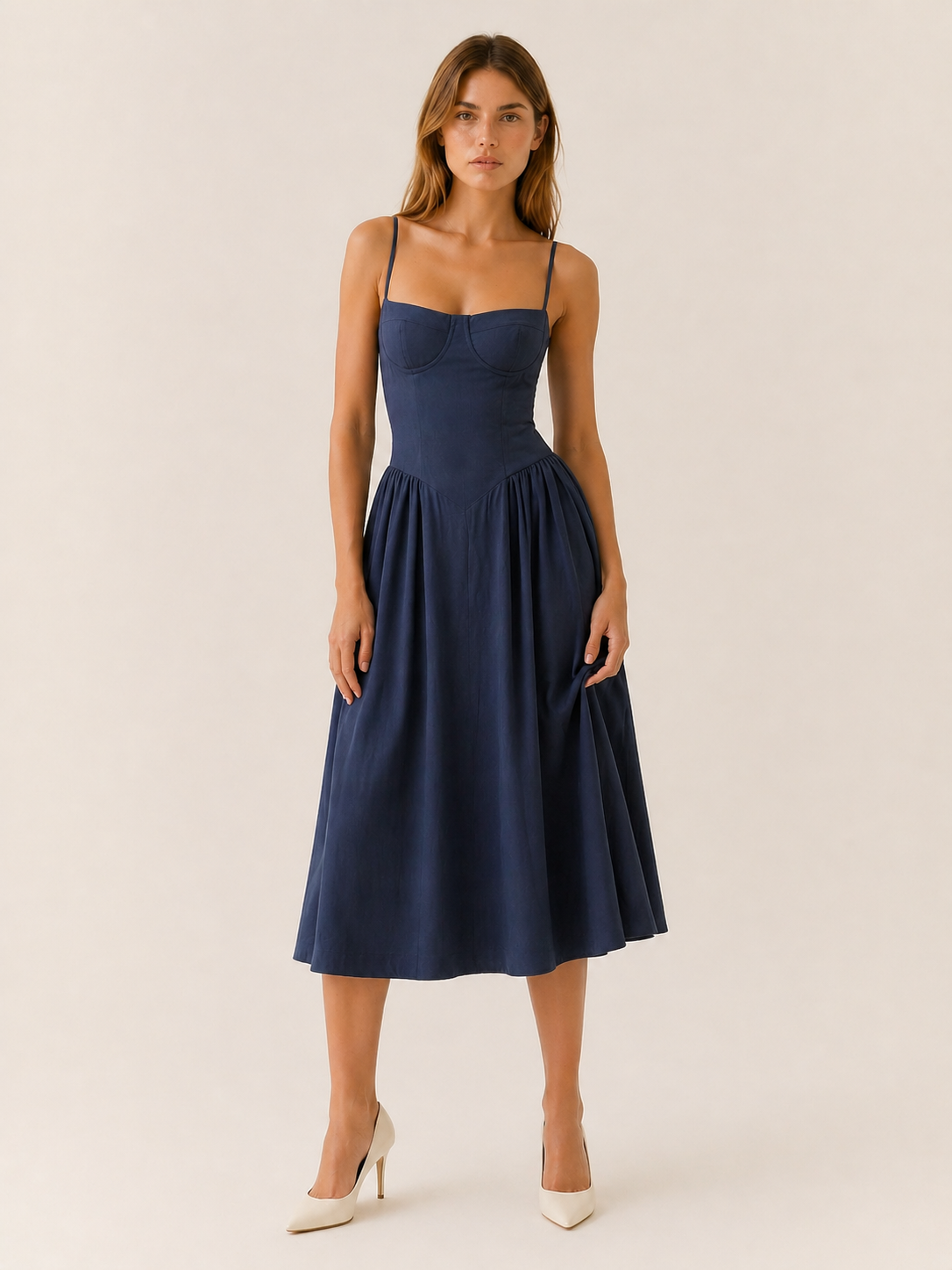 Mila | Midi Dress with Corset Bodice and Sweetheart Neck
