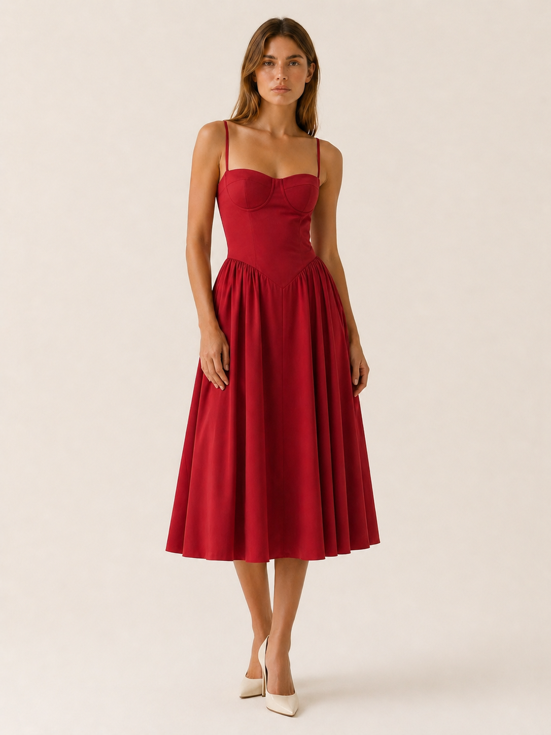 Mila | Midi Dress with Corset Bodice and Sweetheart Neck