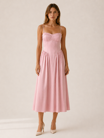 Amelia | Midi Dress with Corset Bodice and A-Line Skirt
