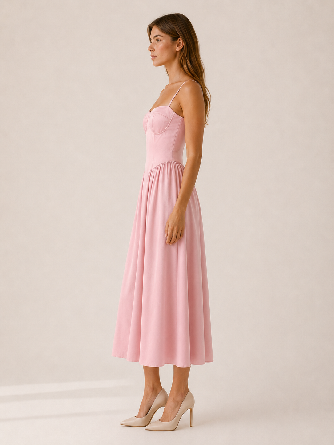 Amelia | Midi Dress with Corset Bodice and A-Line Skirt