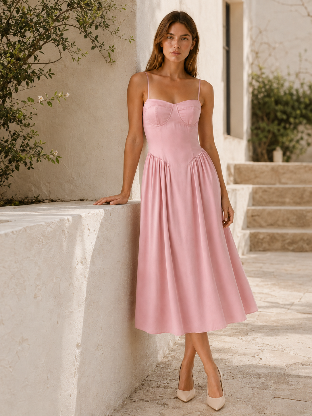 Amelia | Midi Dress with Corset Bodice and A-Line Skirt