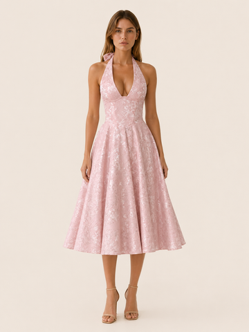 Aria | Halter Midi Dress with Corset Bodice