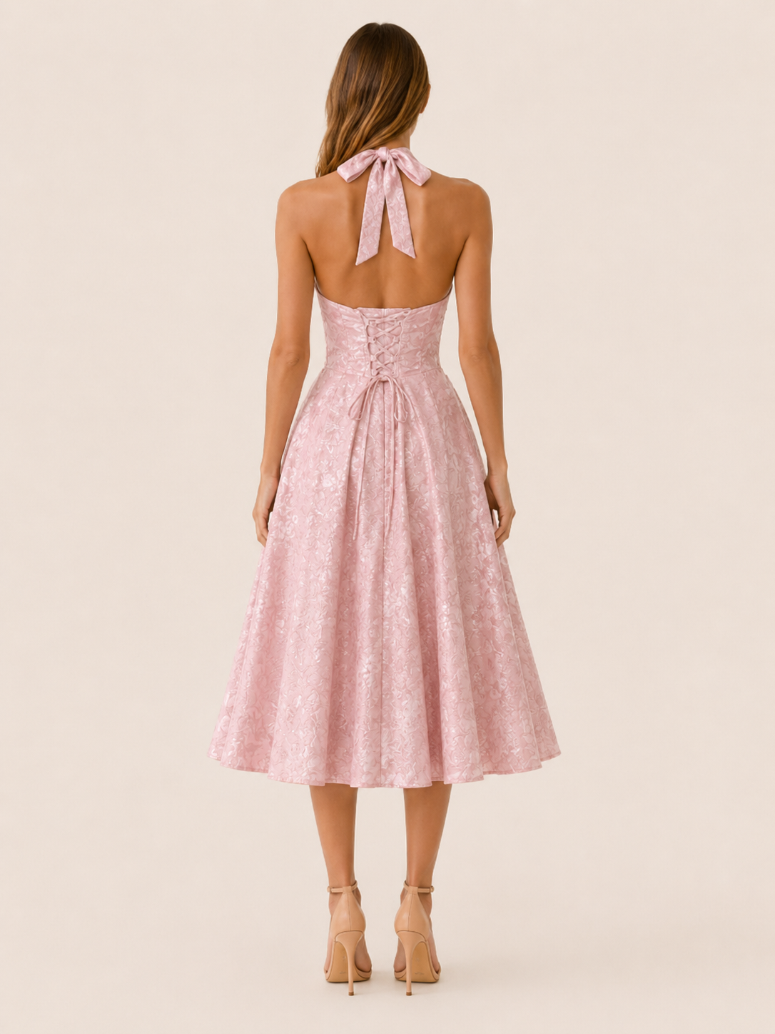 Aria | Halter Midi Dress with Corset Bodice