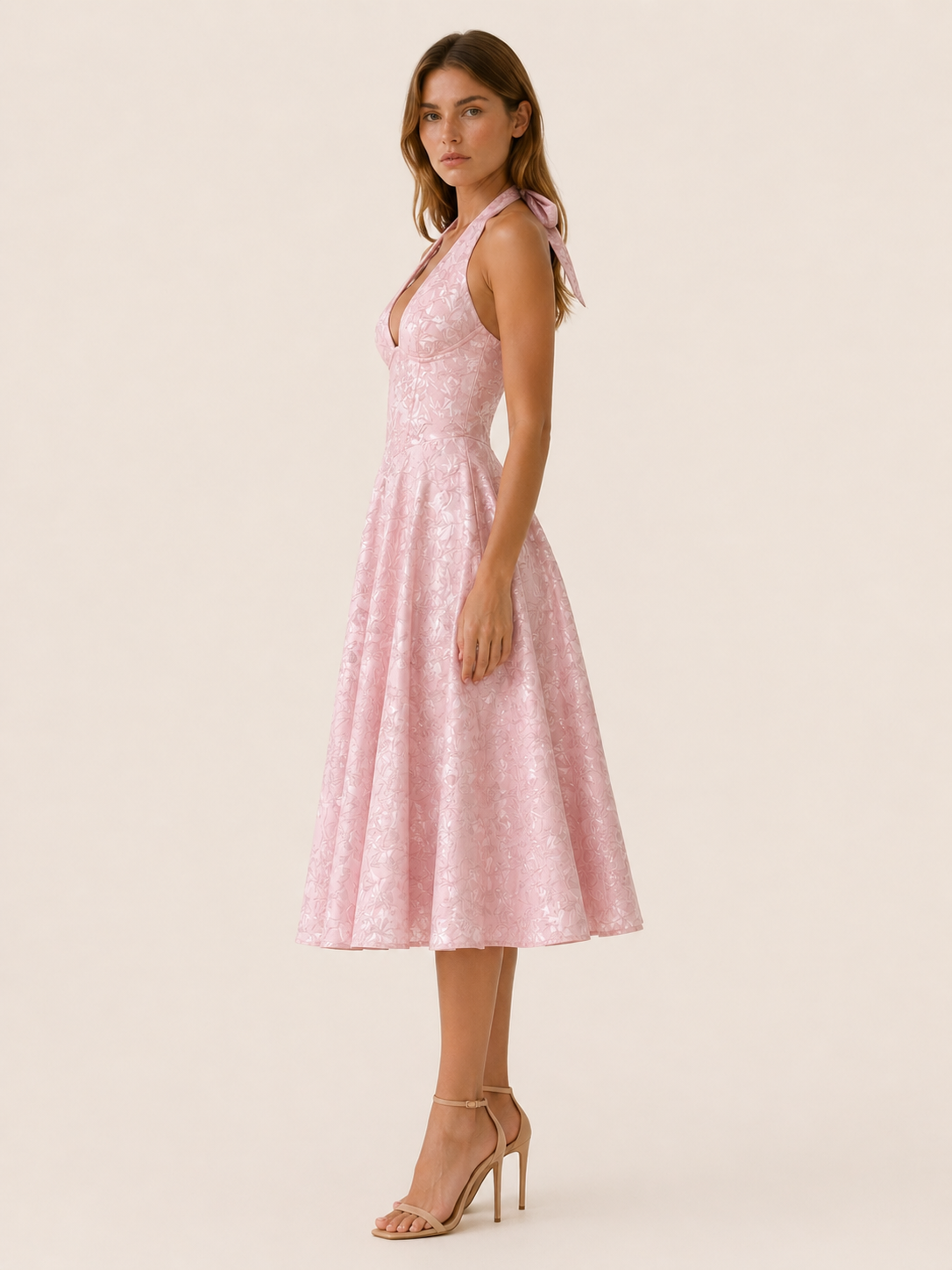 Aria | Halter Midi Dress with Corset Bodice