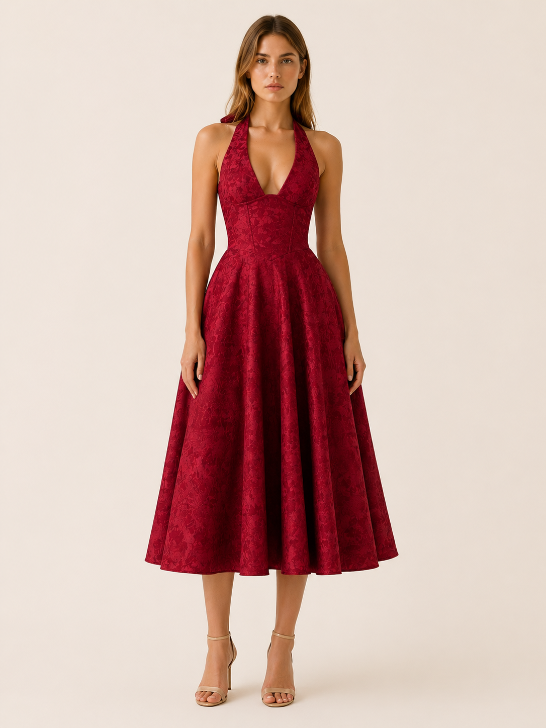 Aria | Halter Midi Dress with Corset Bodice