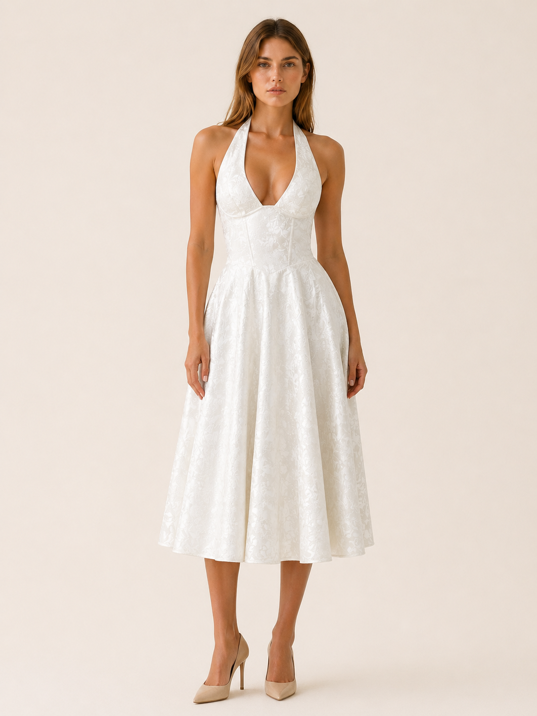 Aria | Halter Midi Dress with Corset Bodice