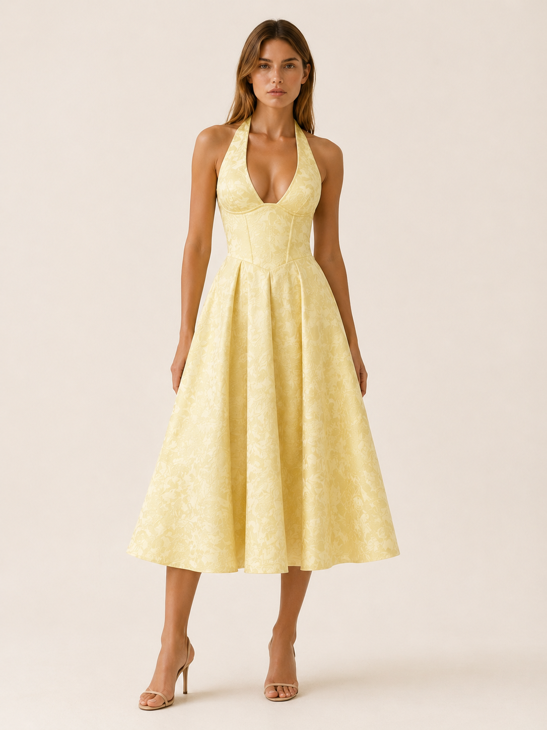 Aria | Halter Midi Dress with Corset Bodice