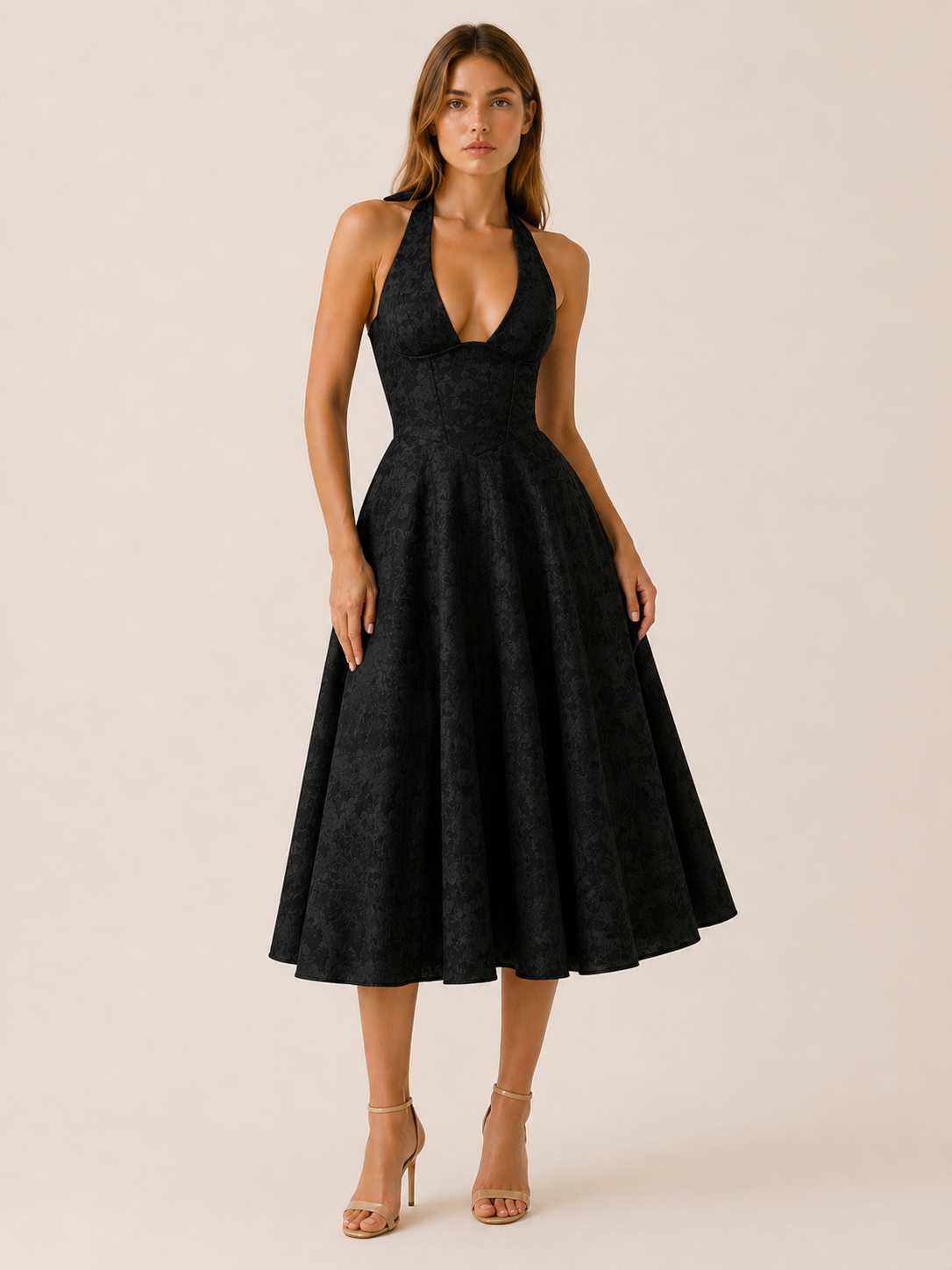 Aria | Halter Midi Dress with Corset Bodice