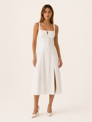 Camille | Midi Dress with Side Slit and Tie Detail