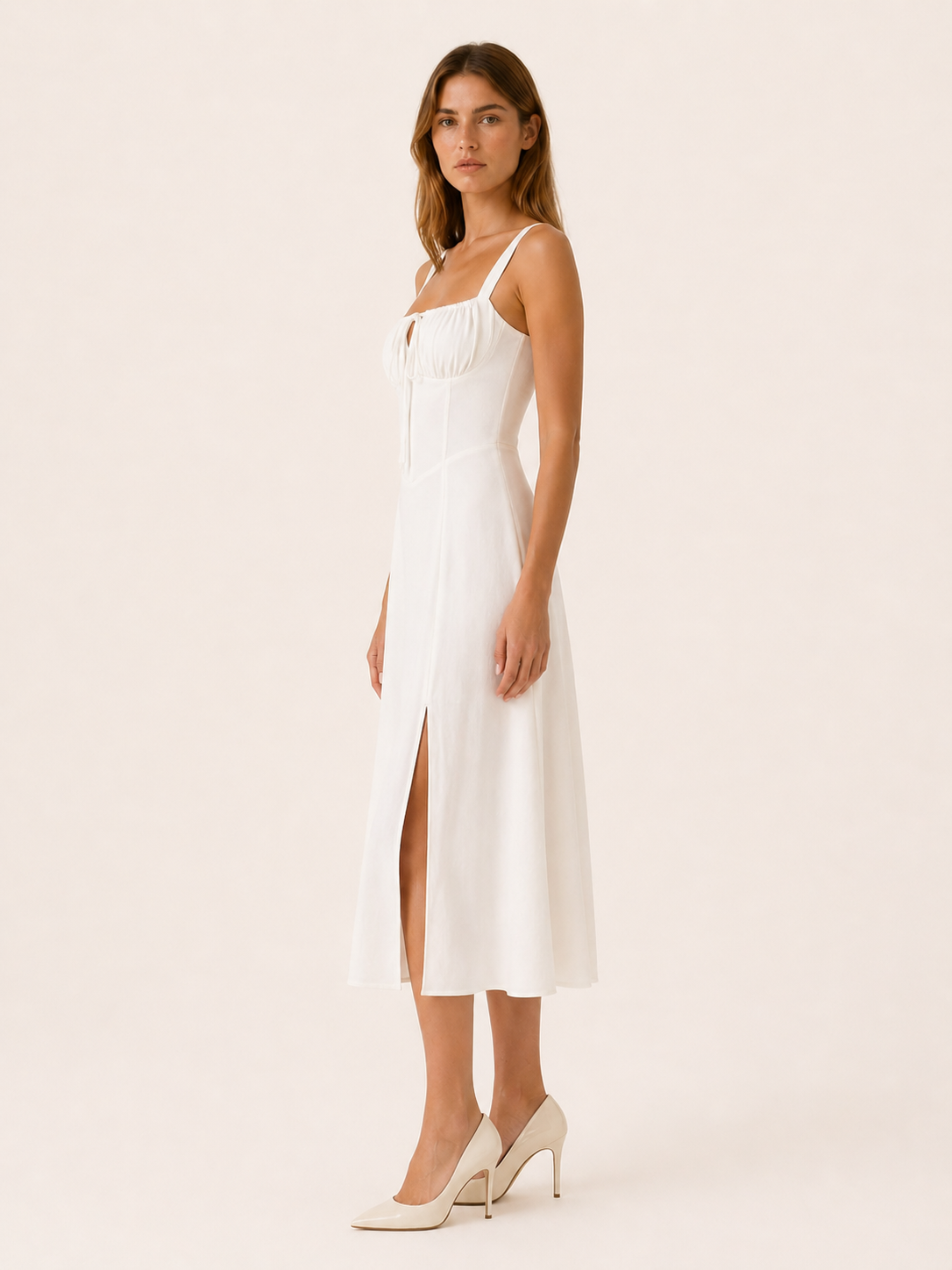 Camille | Midi Dress with Side Slit and Tie Detail
