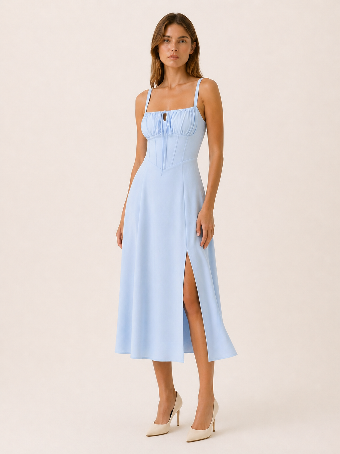 Camille | Midi Dress with Side Slit and Tie Detail
