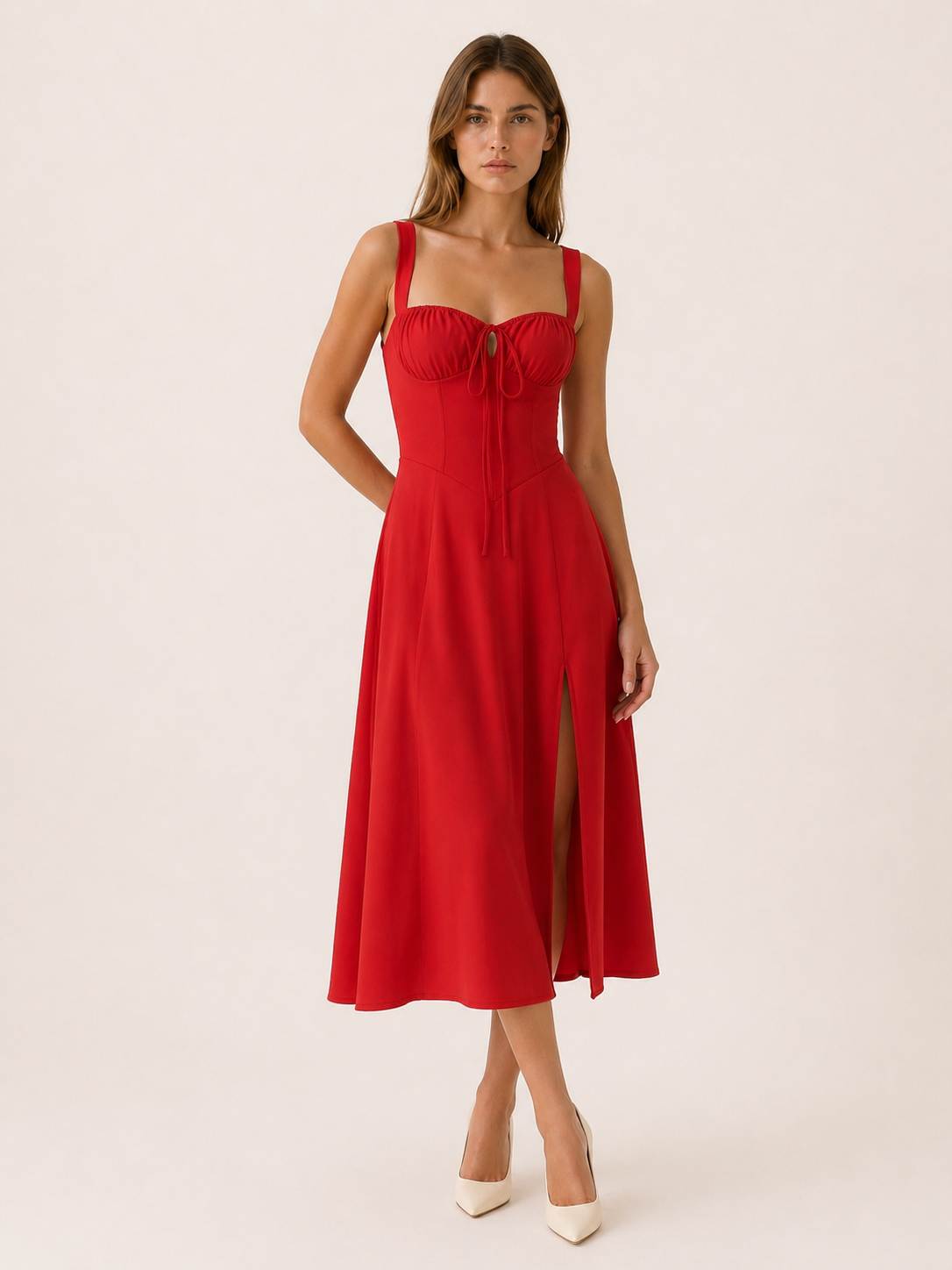 Camille | Midi Dress with Side Slit and Tie Detail