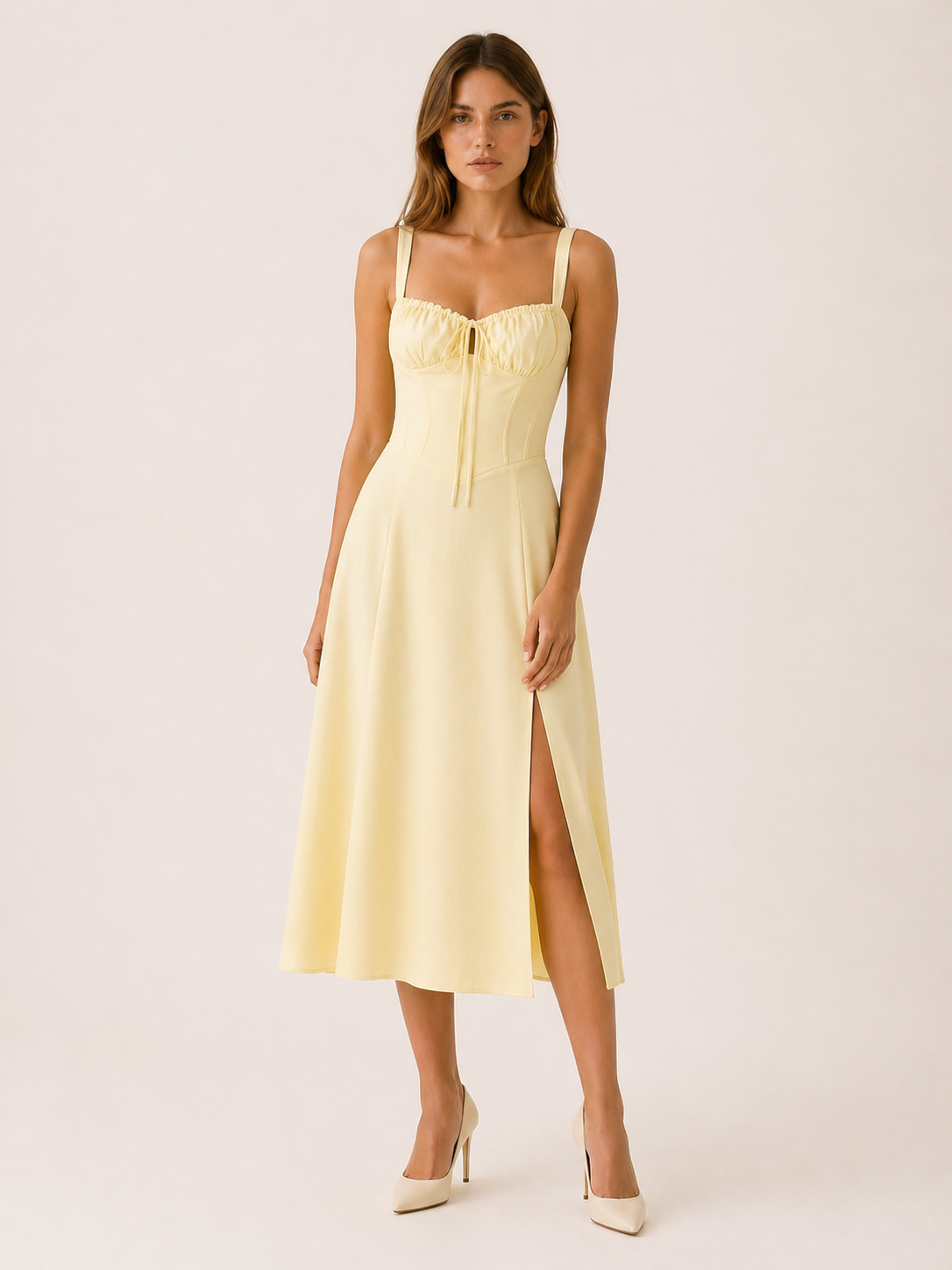 Camille | Midi Dress with Side Slit and Tie Detail