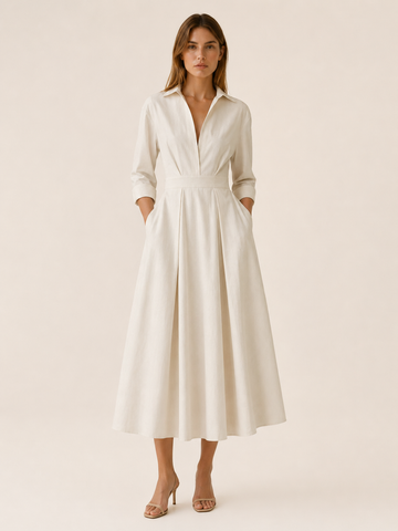 Clara | Midi Shirt Dress with Pleated Skirt and Pockets