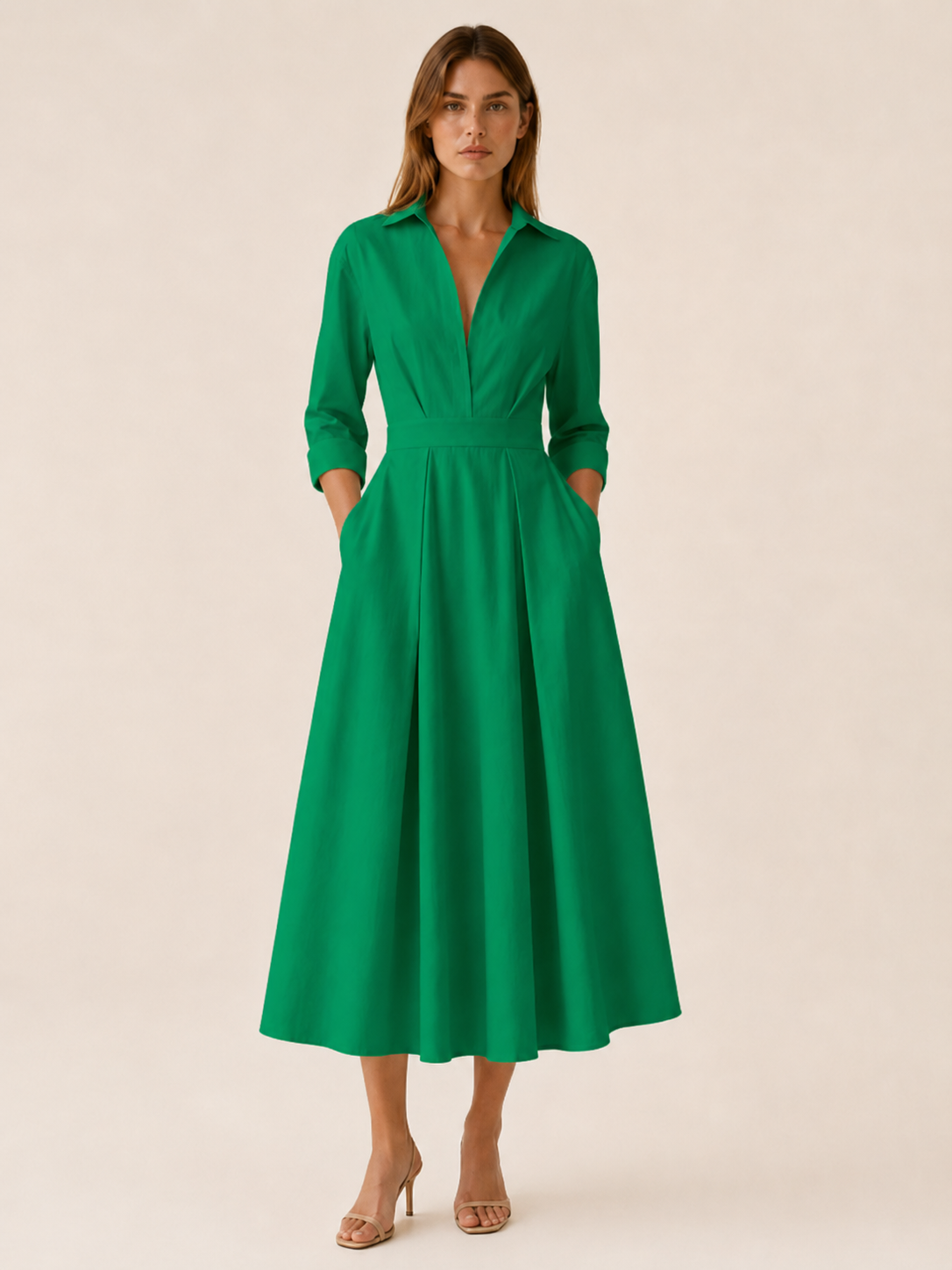 Clara | Midi Shirt Dress with Pleated Skirt and Pockets
