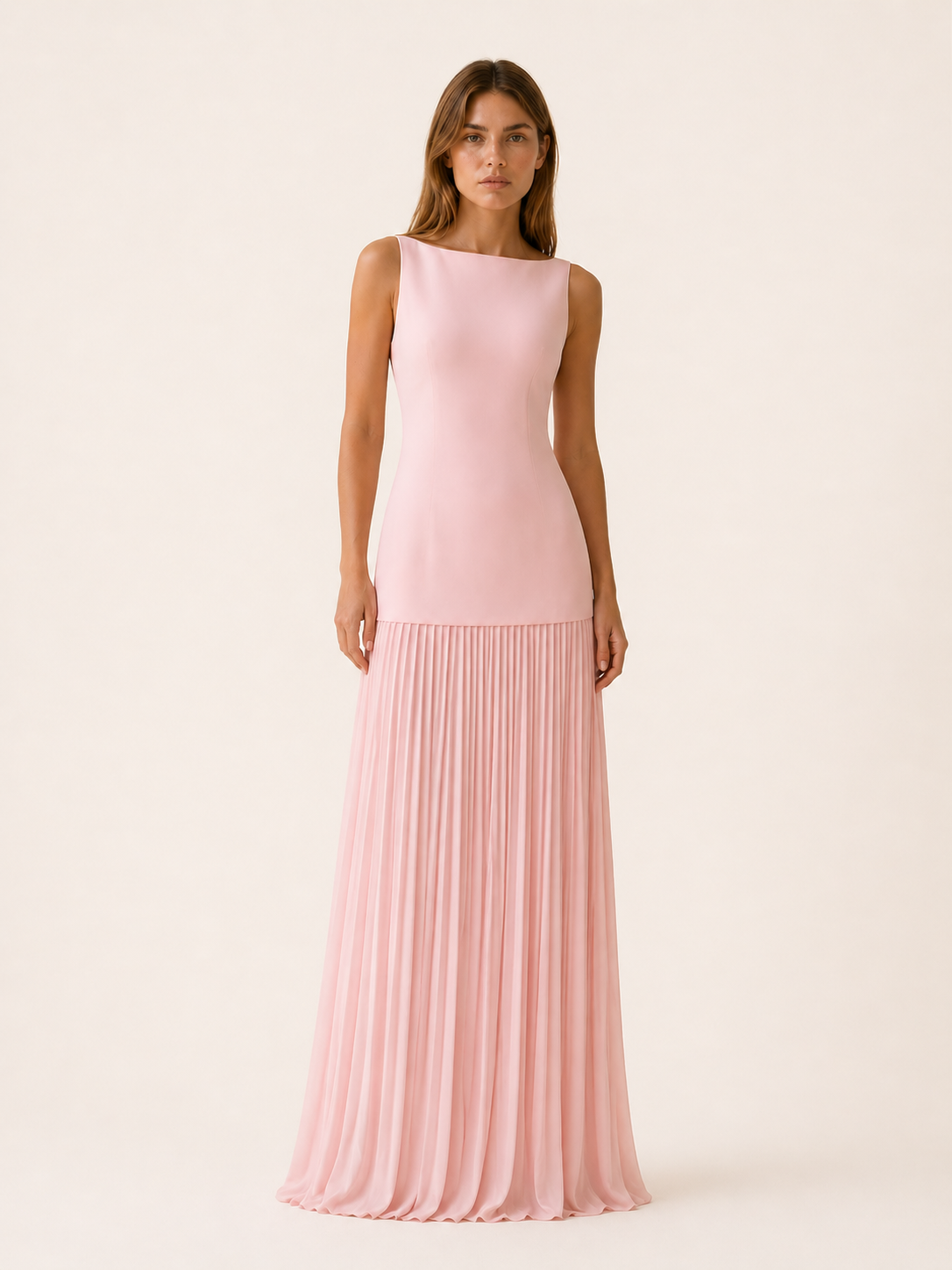 Elise | Pleated Maxi Dress with Boat Neck
