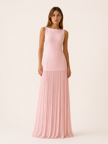 Elise | Pleated Maxi Dress with Boat Neck