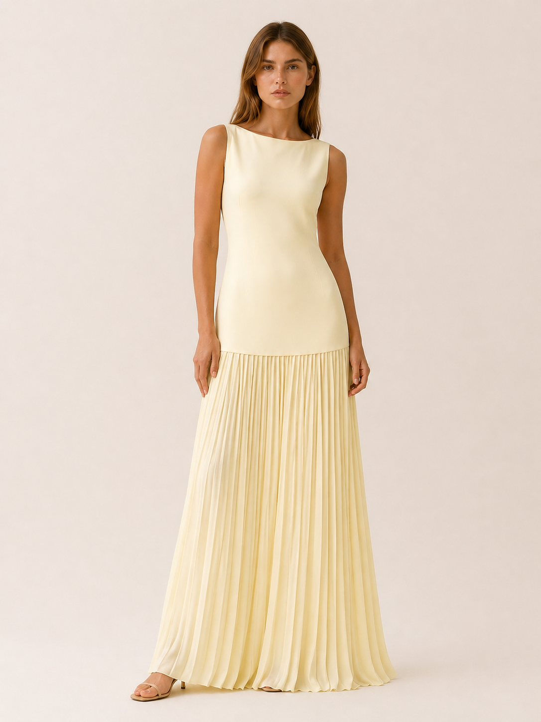 Elise | Pleated Maxi Dress with Boat Neck