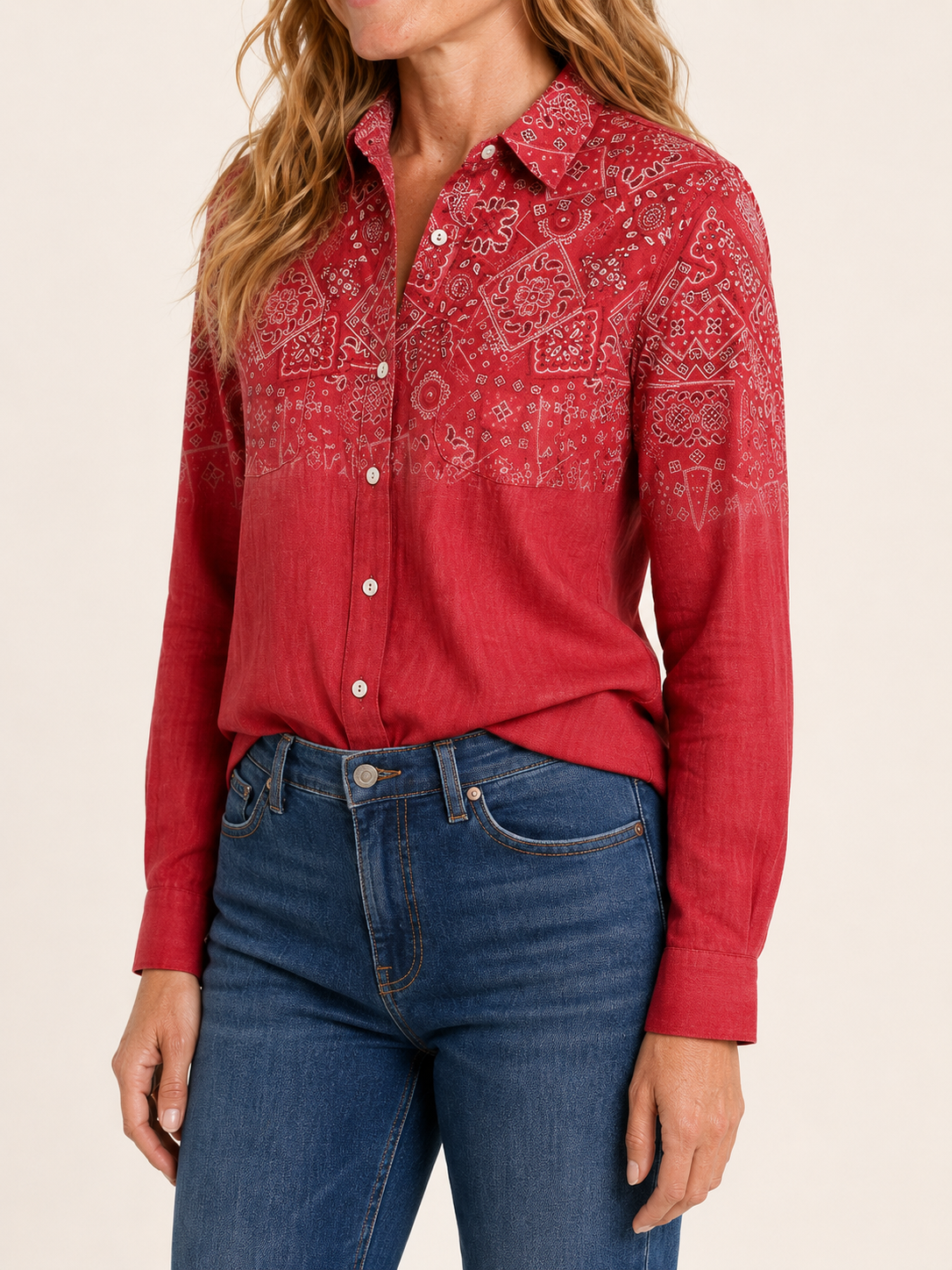 Agnes | Women's Bandana Print Button Front Shirt