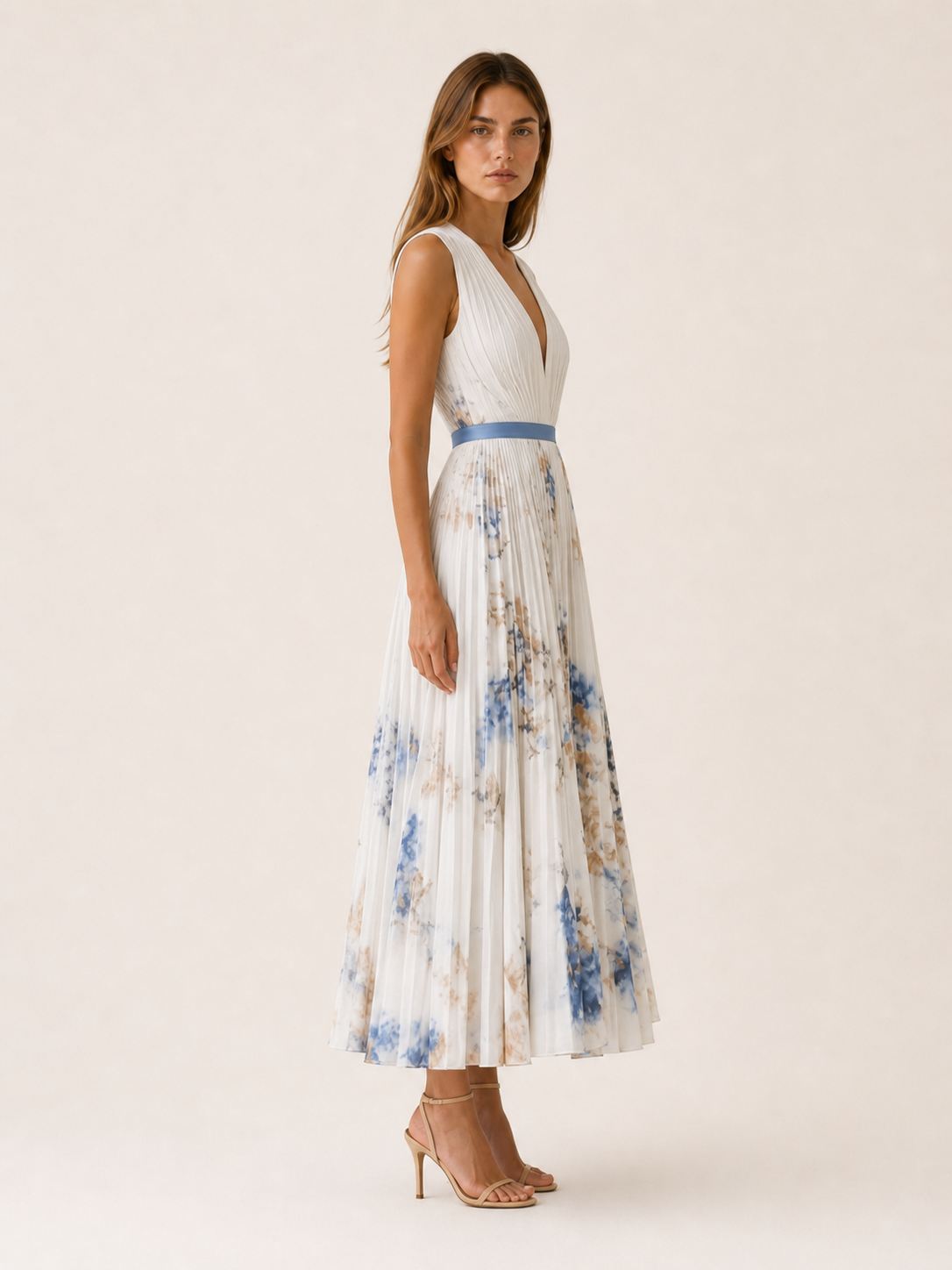 Alina | Flowy Maxi Dress Pleated Skirt Sleeveless