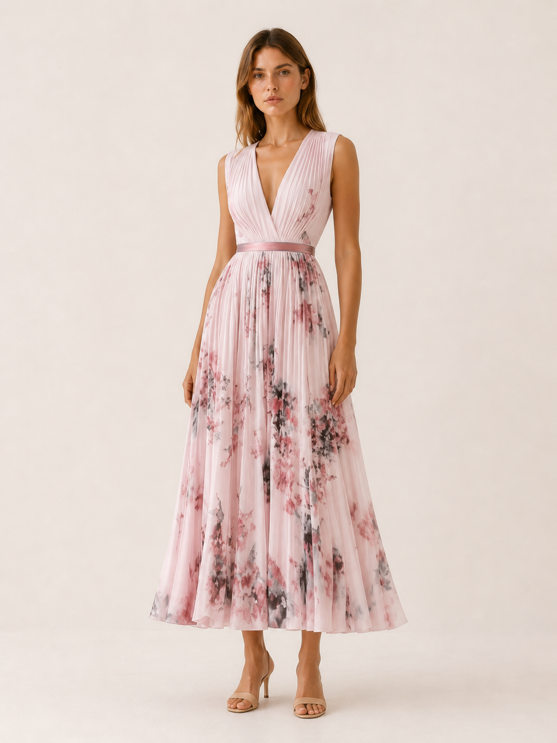 Alina | Flowy Maxi Dress Pleated Skirt Sleeveless