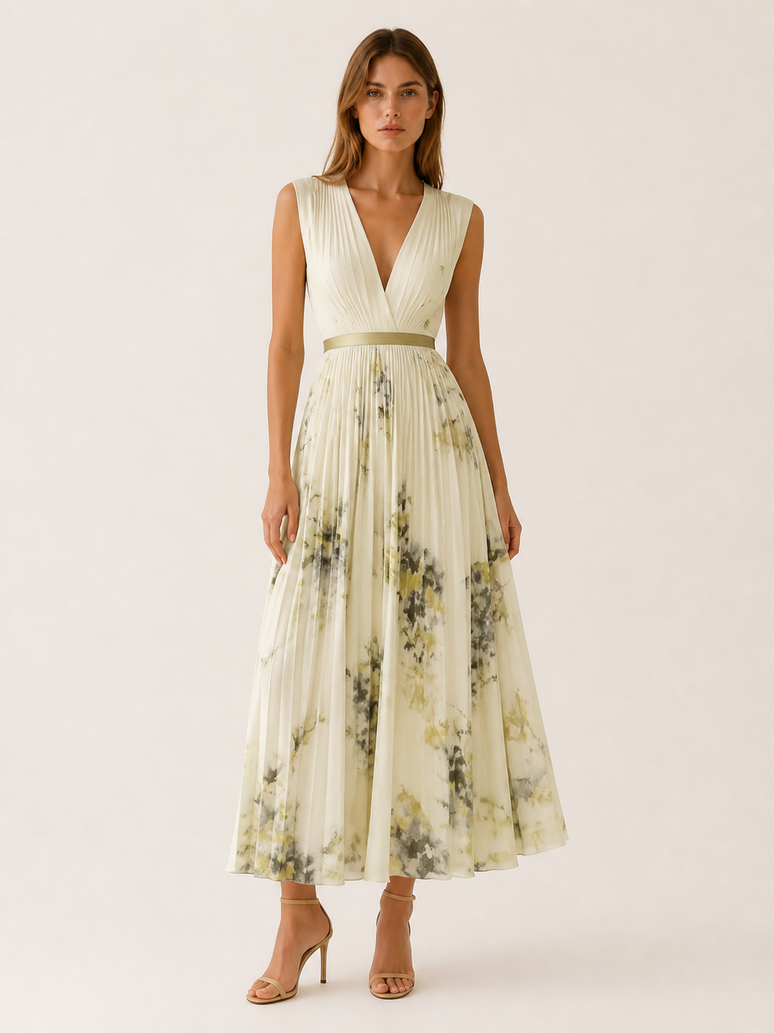 Alina | Flowy Maxi Dress Pleated Skirt Sleeveless