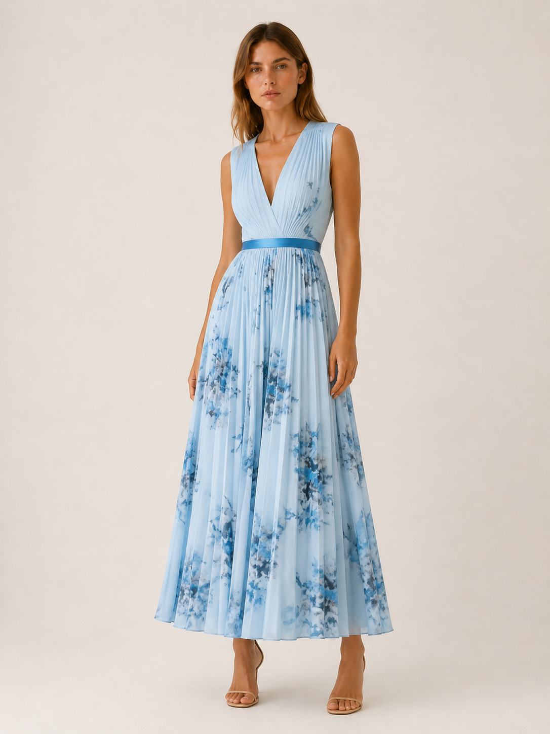 Alina | Flowy Maxi Dress Pleated Skirt Sleeveless