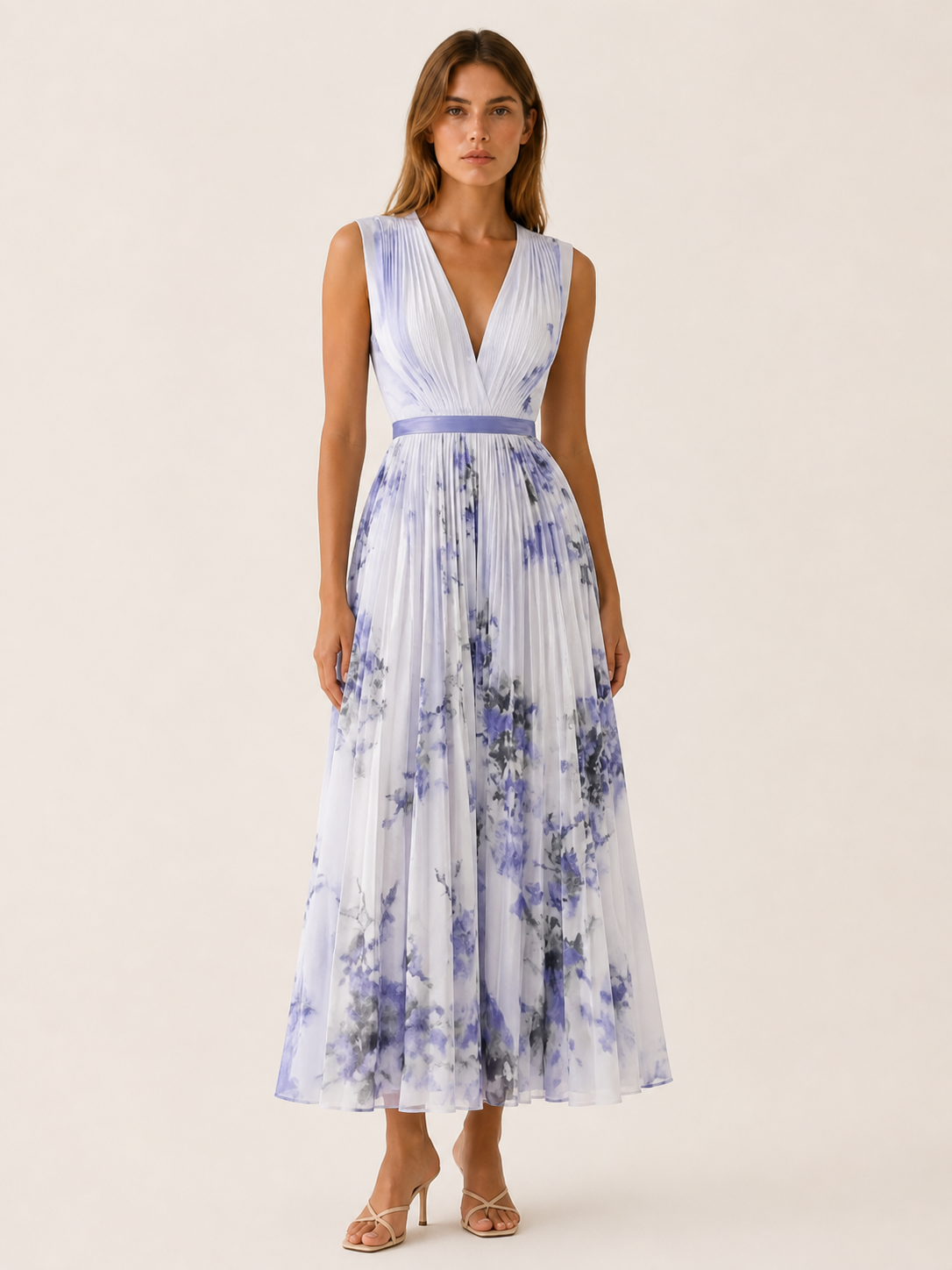 Alina | Flowy Maxi Dress Pleated Skirt Sleeveless
