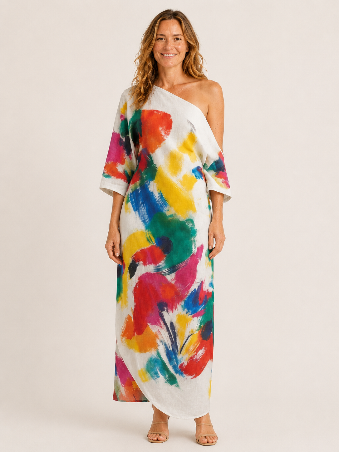 Alizee | Women's Abstract Print One Shoulder Summer Maxi Dress