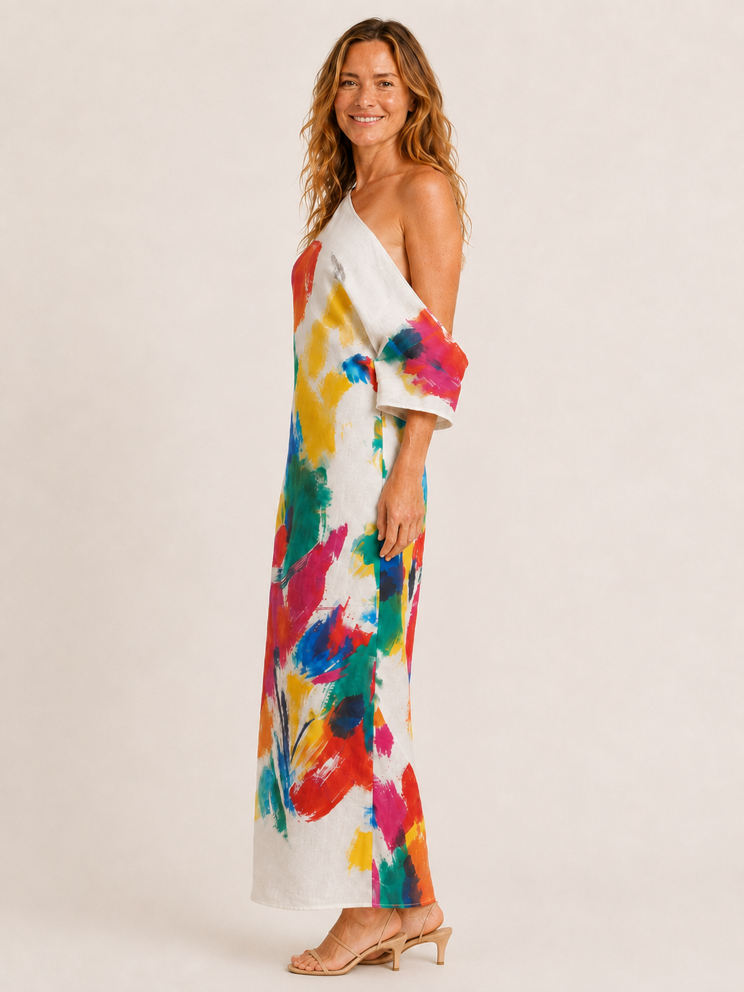 Alizee | Women's Abstract Print One Shoulder Summer Maxi Dress