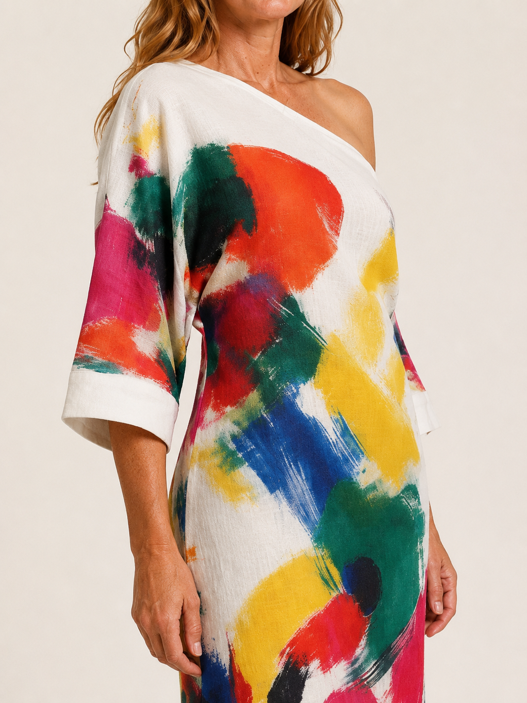 Alizee | Women's Abstract Print One Shoulder Summer Maxi Dress