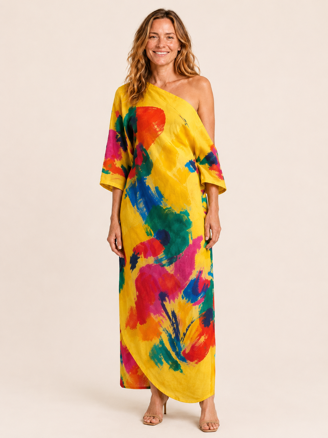 Alizee | Women's Abstract Print One Shoulder Summer Maxi Dress