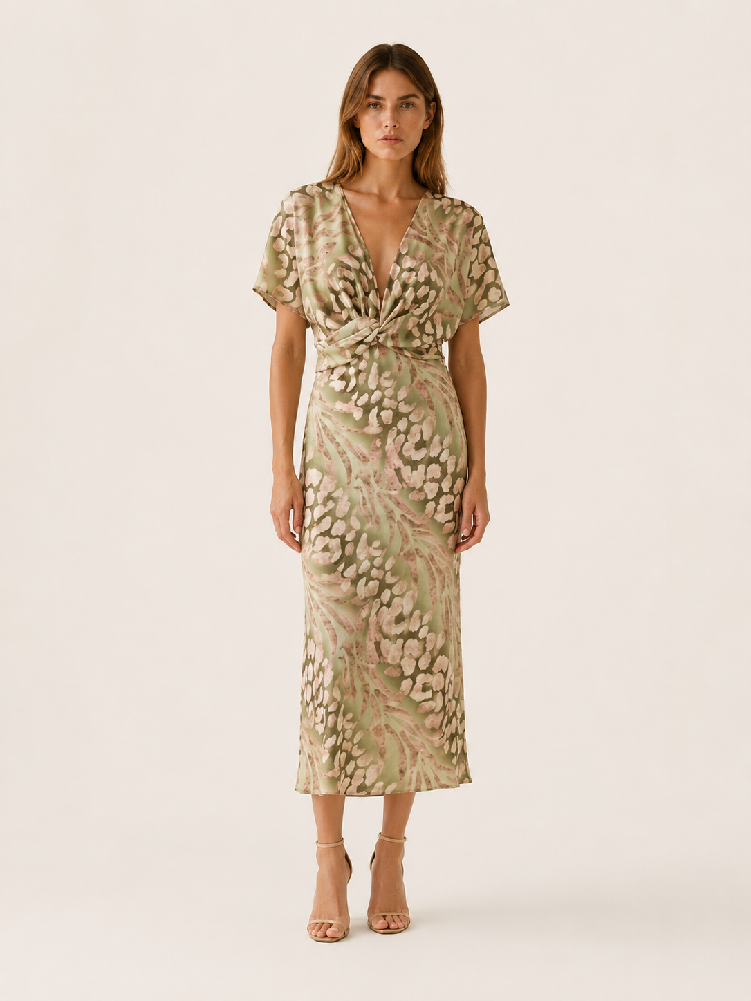 Alma | Midi Dress with V Neck and Pleated Skirt