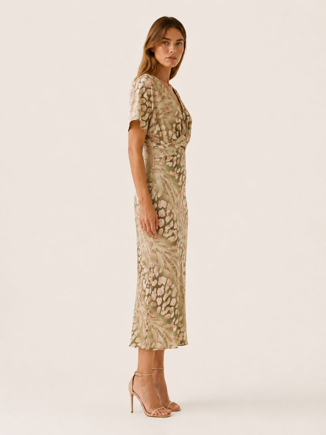 Alma | Midi Dress with V Neck and Pleated Skirt