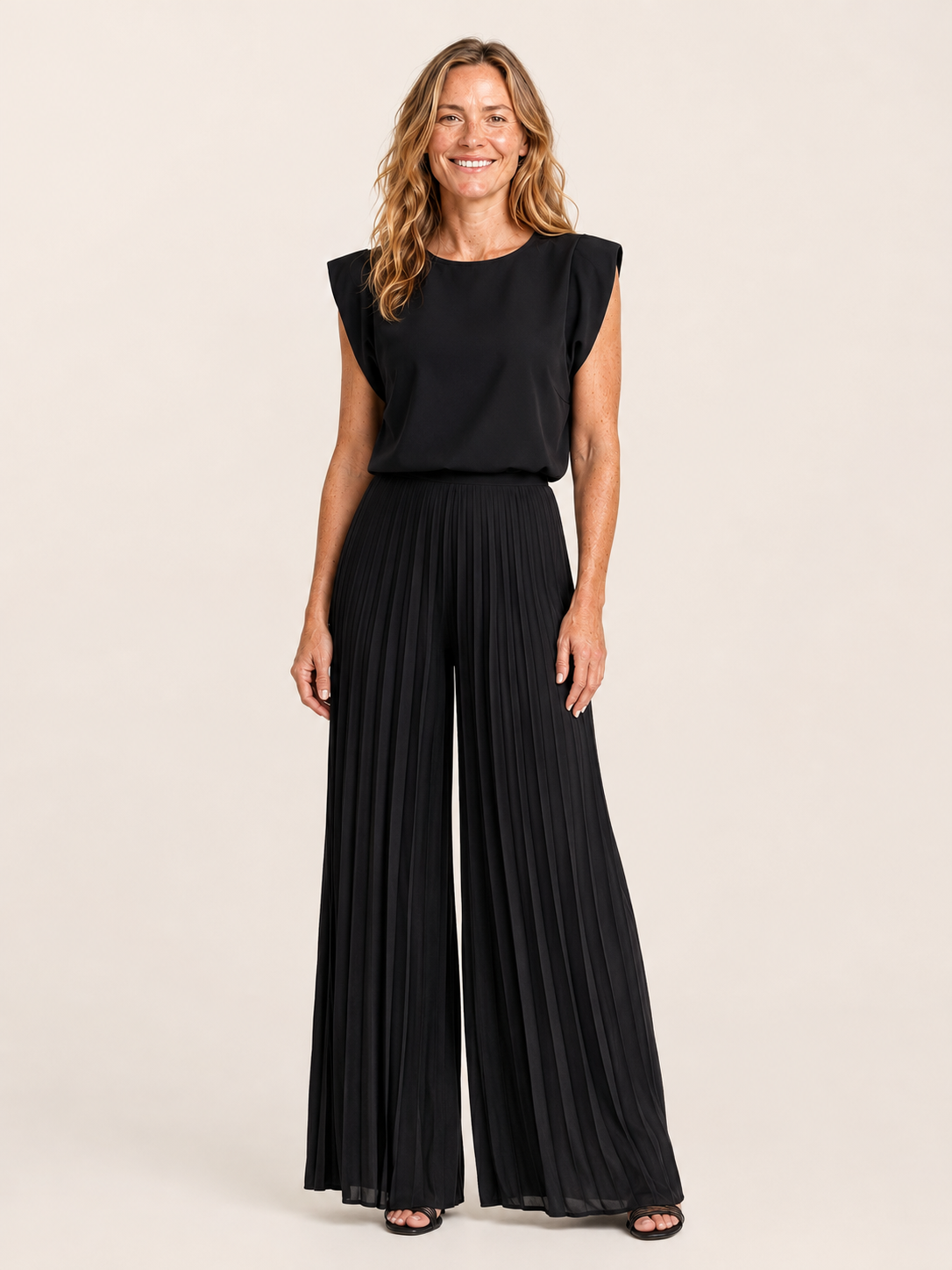 Amabel | Women's Structured Top and Pleated Wide Leg Pants Set
