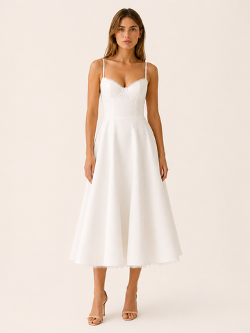 Amara | Satin Midi Dress with Corset Bodice