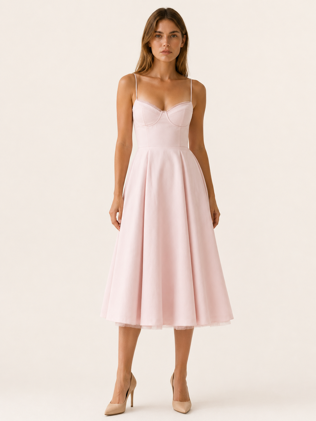Amara | Satin Midi Dress with Corset Bodice