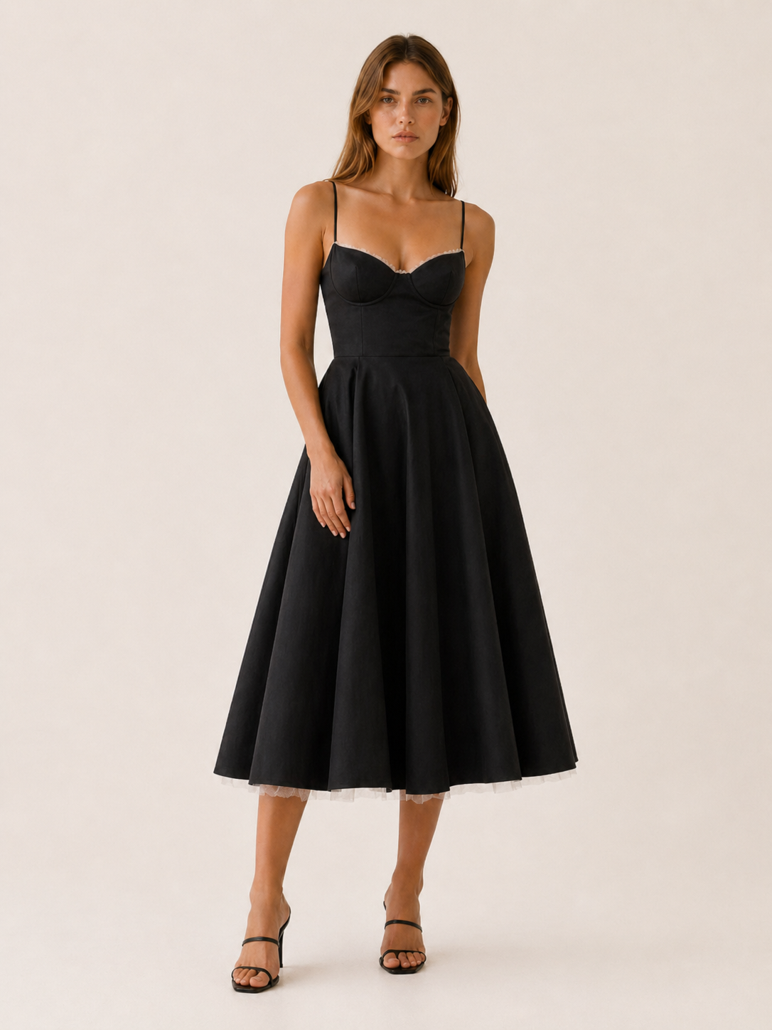 Amara | Satin Midi Dress with Corset Bodice