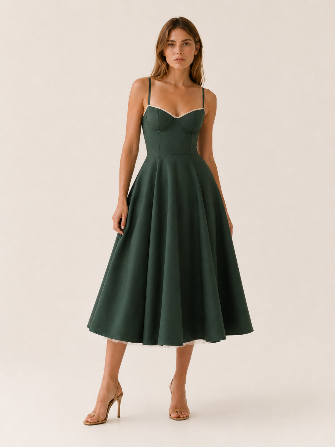 Amara | Satin Midi Dress with Corset Bodice