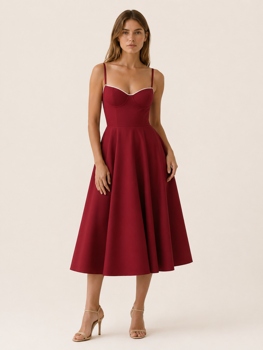 Amara | Satin Midi Dress with Corset Bodice